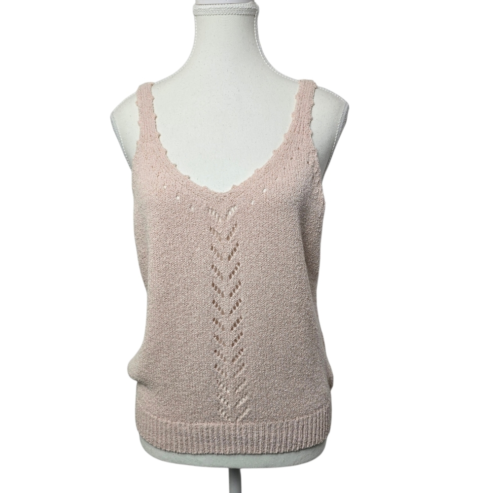 Heartloom Pink Sweetheart Neckline Knit Tank Top Sz L Feminine Coquette Festival